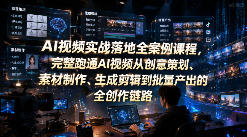 AI视频实战落地全案例课程,完整跑通AI视频从创意策划、素材制作、生成剪辑到批量产出的全创作链路-云享网创