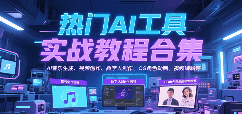 热门AI工具实战教程合集，AI音乐生成、视频创作、数字人制作、CG角色动画、视频编辑等-云享网创