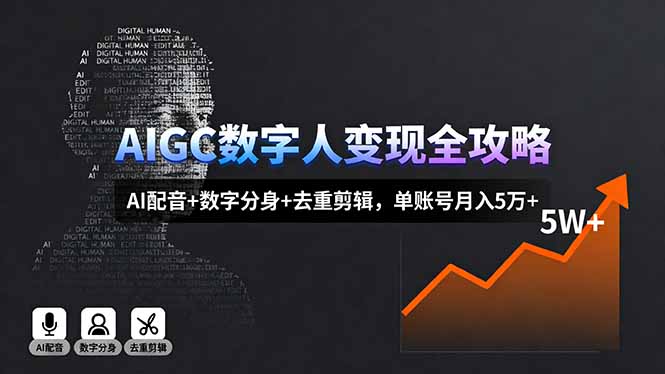 AIGC数字人变现全攻略，AI配音+数字分身+去重剪辑，单账号月入5万+-云享网创