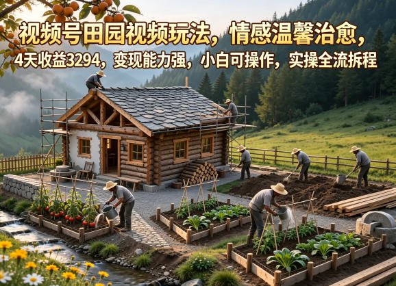 视频号田园视频玩法，情感温馨治愈，4天收益3294，变现能力强，小白可操作，实操全流程拆解-云享网创