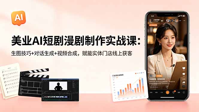 美业AI短剧漫剧制作实战课：生图技巧+对话生成+视频合成，赋能实体门店线上获客-云享网创