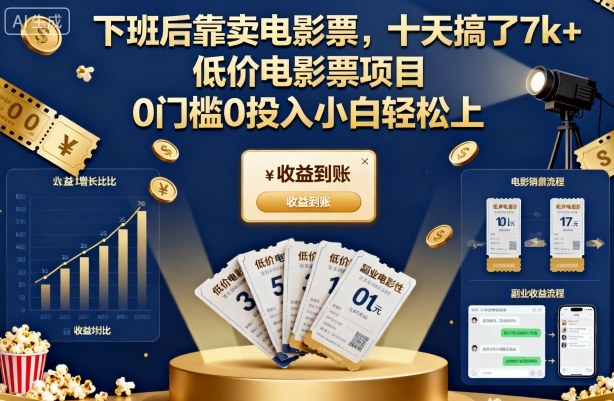 下班后靠卖电影票,十天搞了7k+,低价电影票项目,0门槛0投入小白轻松上手【揭秘】-云享网创