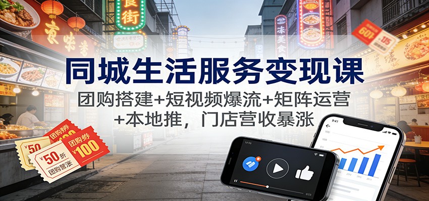 同城生活服务变现课:团购搭建+短视频爆流+矩阵运营+本地推,门店营收暴涨-云享网创