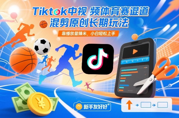 Tiktok中视频体育赛道混剪原创长期玩法，靠播放量賺米，小白轻松上手-云享网创