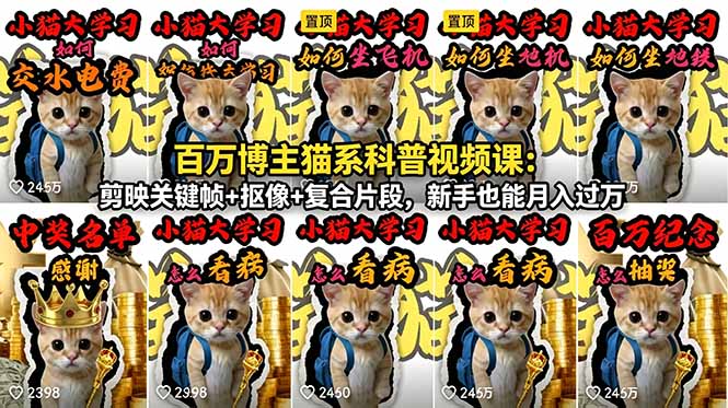 百万博主猫系科普视频课：剪映关键帧+抠像+复合片段，新手也能月入过万-云享网创