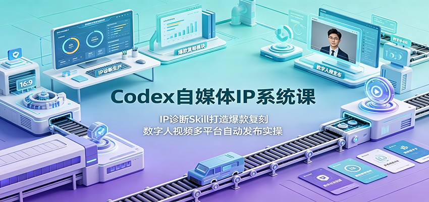 Codex自媒体IP系统课：IP诊断Skill打造爆款复刻，数字人视频多平台自动发布实操-云享网创