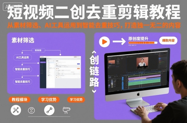 短视频二创去重剪辑教程,从素材筛选、AI工具运用到智能去重技巧,打造独一无二的内容-云享网创