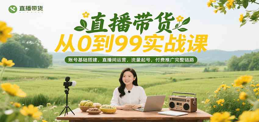 直播带货从0到99实战课，账号基础搭建，直播间运营，流量起号，付费推广完整链路-云享网创