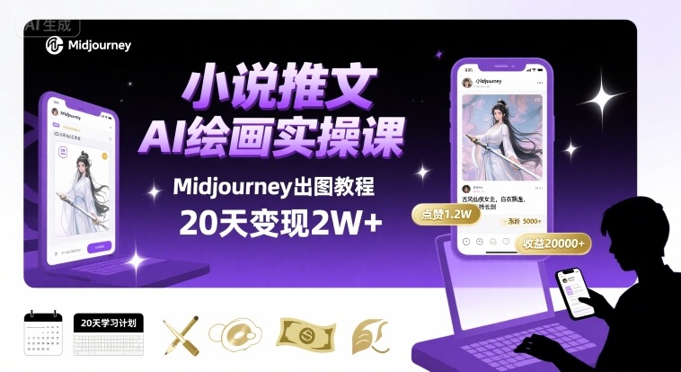 小说推文干货分享之AI绘画MJ出图实操课，用Midjourney做小说推文，20天挣2w-云享网创