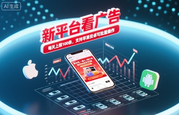 新平台看广告,养好机一条0.3到5米,每天上限100条,支持苹果安卓可批量操作-云享网创