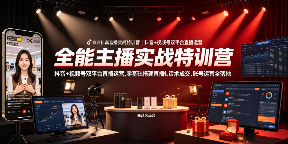 全能主播实战特训营｜抖音+视频号双平台直播运营，零基础搭建直播间、精准选品、话术成交、账号运营全落地-云享网创