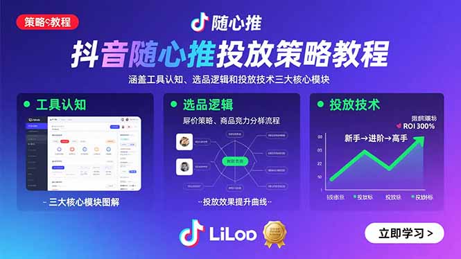 抖音随心推投放策略教程：涵盖工具认知、选品逻辑和投放技术三大核心模块-云享网创