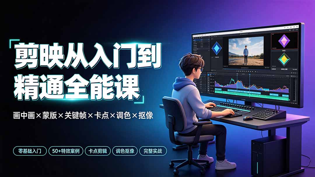 剪映从入门到精通全能课:画中画×蒙版×关键帧×卡点×调色×抠像,一站式掌握剪辑核心技能-云享网创