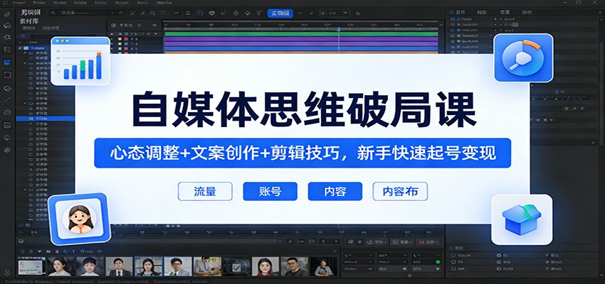 自媒体思维破局课：心态调整+文案创作+剪辑技巧，新手快速起号变现-云享网创