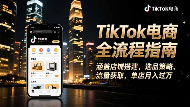 TikTok电商全流程指南,涵盖店铺搭建、选品策略、流量获取,单店月入过万-云享网创