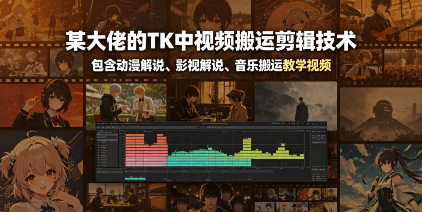 某大佬的TK中视频搬运剪辑技术，包含动漫解说、影视解说、音乐搬运教学视频-云享网创