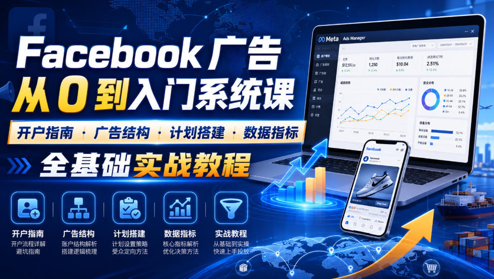 Facebook广告新手从0到入门系统课|开户指南・广告结构・计划搭建・数据指标全基础实战教程-云享网创