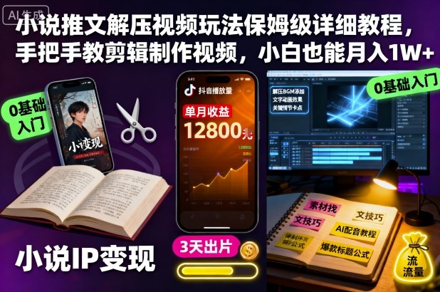 小说推文解压视频玩法保姆级详细教程,手把手教剪辑制作视频,小白也能月入1W+-云享网创