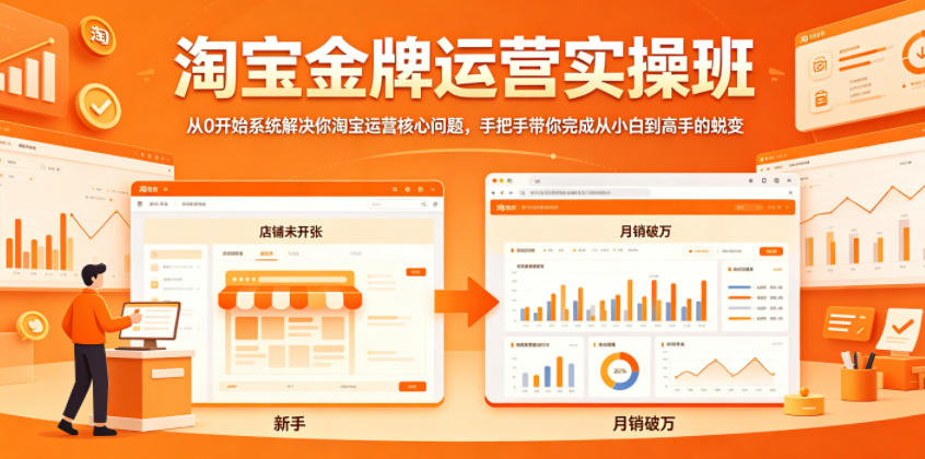 淘宝金牌运营实操班，从0开始系统解决你淘宝运营核心问题，手把手带你完成从小白到高手的蜕变-云享网创