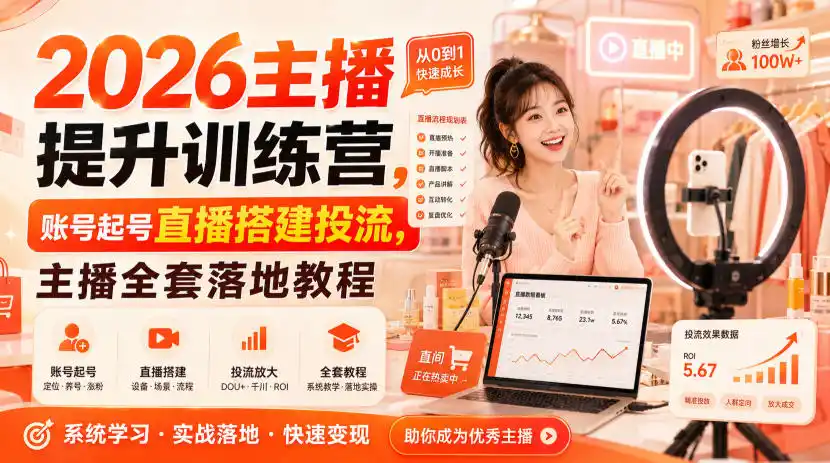 2026主播提升训练营，账号起号直播搭建投流，主播全套落地教程-云享网创