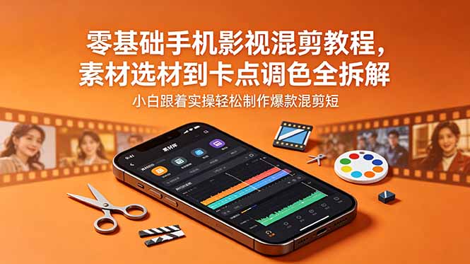 零基础手机影视混剪教程，素材选材到卡点调色全拆解，小白跟着实操轻松制作爆款混剪短片-云享网创