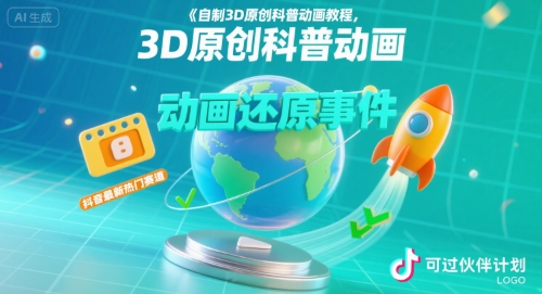 自制3D原创科普动画教程,动画还原事件,抖音最新热门赛道,可过伙伴计划-云享网创