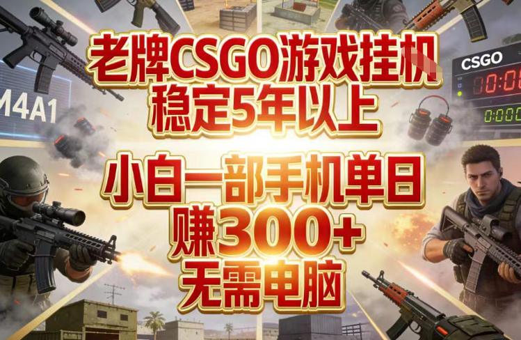 老牌CSGO游戏挂G，稳定5年以上，小白一部手机单日賺3张+，无需电脑【揭秘】-云享网创