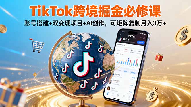 TikTo跨境掘金必修课，账号搭建+双变现项目+AI创作，可矩阵复制月入3万+-云享网创