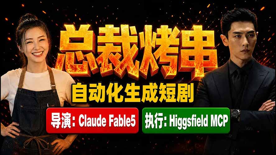 《总裁烤串》真人短剧全自动诞生!Claude Fable5 当导演,Higgsfield MCP 执行!-云享网创