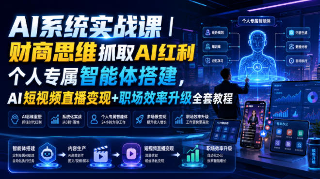 AI系统实战课|财商思维抓取AI红利|个人专属智能体搭建,AI短视频直播变现+职场效率升级全套教程-云享网创