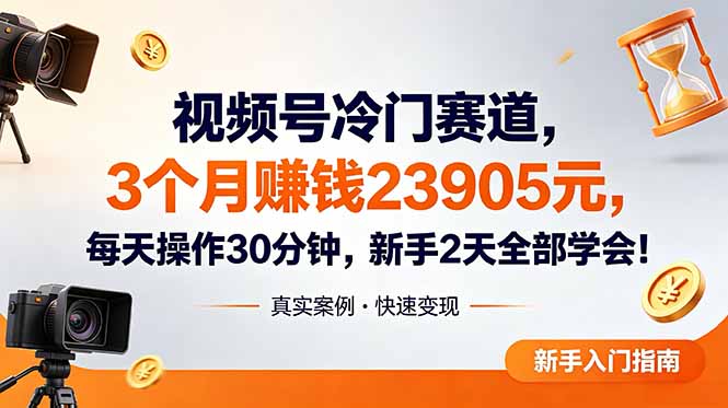 视频号冷门赛道，3个月变现23905元，新手2天学会 每天操作30分钟！-云享网创
