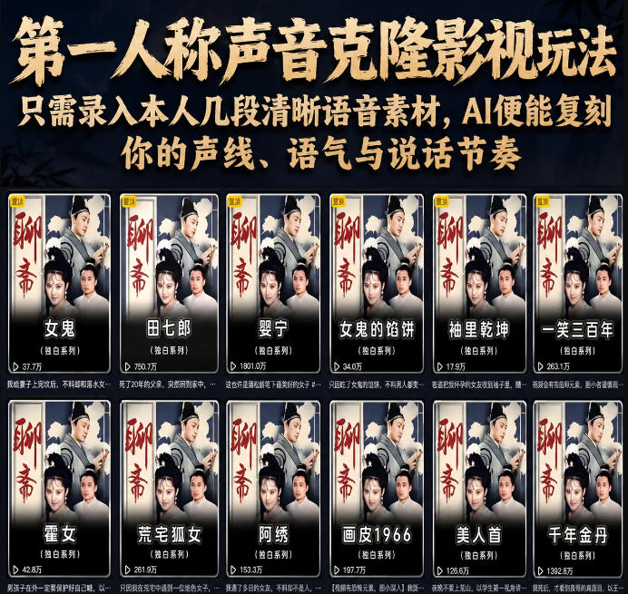 第一人称声音克隆影视玩法，只需录入本人几段清晰语音素材，AI便能复刻你的声线、语气与说话节奏-云享网创