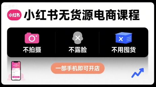 小红书无货源电商课程，不拍摄不露脸不用囤货，一部手机即可开店-云享网创