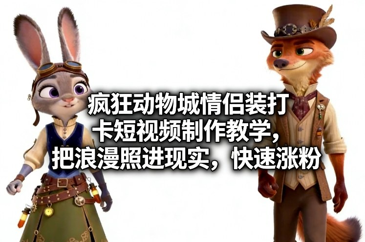疯狂动物城情侣装打卡短视频制作教学，把浪漫照进现实，快速涨粉-云享网创