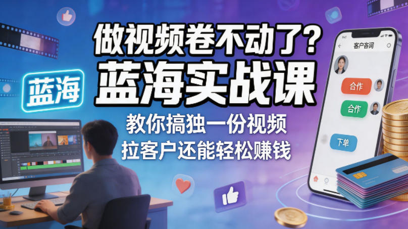 做视频卷不动了?蓝海实战课教你搞独一份视频,拉客户还能轻松賺钱!【原创双语字幕】-云享网创