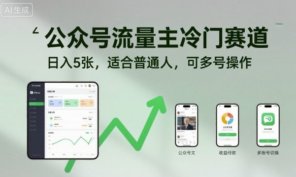 公众号流量主冷门赛道，日入5张，适合普通人，可多号操作-云享网创