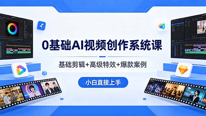 0基础AI视频创作系统课，基础剪辑+高级特效+爆款案例，小白直接上手-云享网创