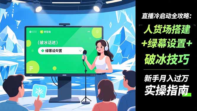直播冷启动全攻略:人货场搭建+绿幕设置+破冰技巧,新手月入过万实操指南-云享网创