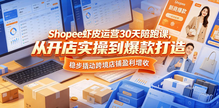 Shopee虾皮运营30天陪跑课，从开店实操到爆款打造，稳步撬动跨境店铺盈利增收-云享网创