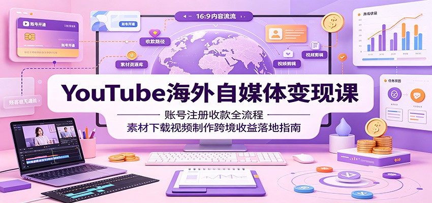 YouTube海外自媒体变现课：账号注册收款全流程，素材下载视频制作跨境收益落地指南-云享网创