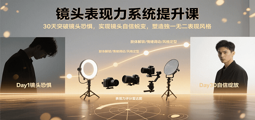 镜头表现力系统提升课，30天突破镜头恐惧实现自信蜕变，塑造独一无二表现风格-云享网创