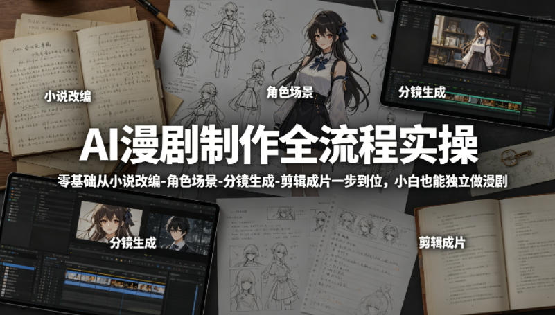 AI漫剧制作全流程实操,零基础从小说改编-角色场景-分镜生成-剪辑成片一步到位,小白也能独立做漫剧-云享网创