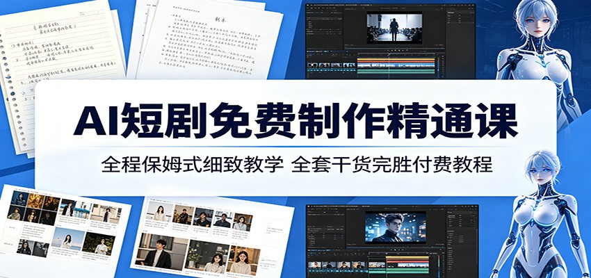 AI短剧免费制作精通课：全程保姆式细致教学，全套干货完胜付费教程-云享网创
