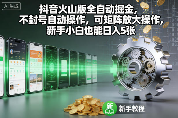 抖音火山版全自动掘金,不封号自动操作,可矩阵放大操作,新手小白也能日入5张【揭秘】-云享网创