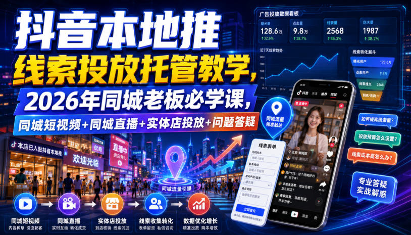 抖音本地推线索投放托管教学,2026年同城老板必学课,同城短视频+同城直播+实体店投放+问题答疑-云享网创