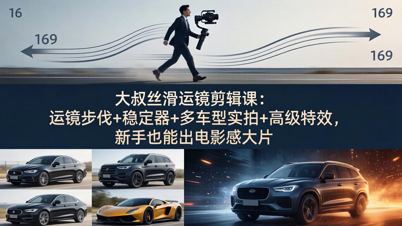 大叔丝滑运镜剪辑课：运镜步伐+稳定器+多车型实拍+高级特效，新手也能出电影感大片-云享网创
