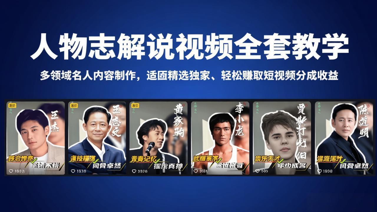 人物志解说视频全套教学，多领域名人内容制作，适配精选独家，轻松赚取短视频分成收益-云享网创