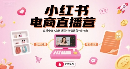 小红书电商直播营，直播带货+店铺运营+笔记运营=全电商-云享网创