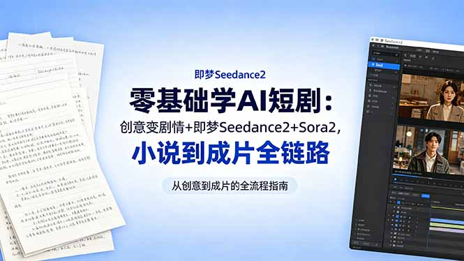 零基础学AI短剧：创意变剧情+即梦Seedance2+Sora2，小说到成片全链路-云享网创