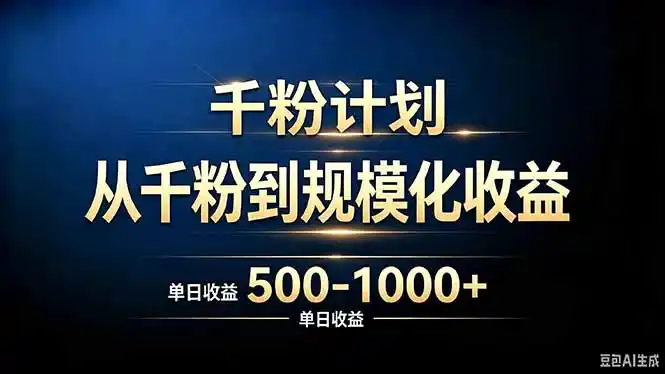 抖音千粉账号计划，从千粉到规模化收益 500-1000+单日收益-云享网创